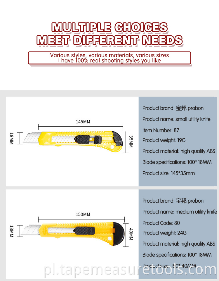 Factory direct sales rozmiar 9mm18mm ciężki samoblokujący nóż użytkowy sadzone nóż do papieru nóż do tapet;